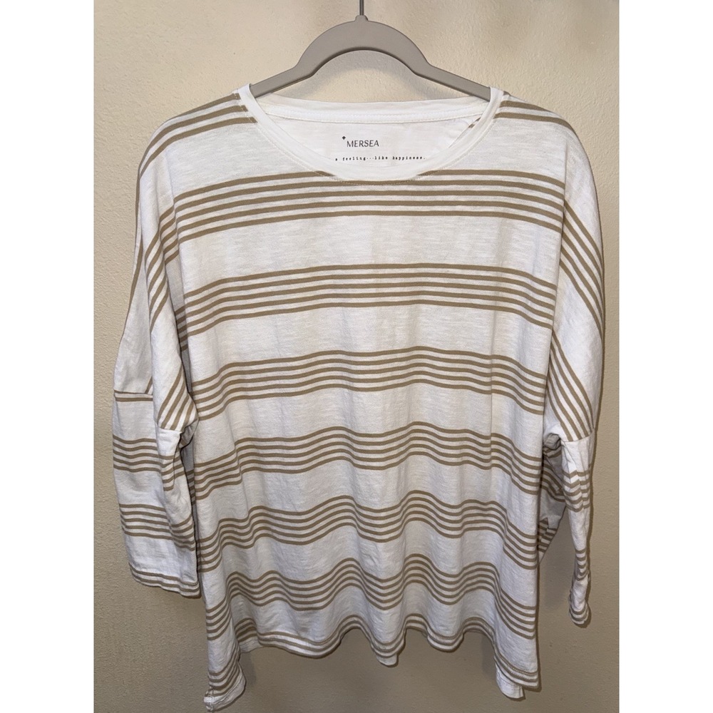 Mersea Mer Sea Catalina Slub Tee White Tan Stripes OS One Size 100% Cotton